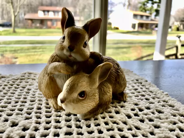 Vintage HOMCO Home Interiors BUNNY RABBITS Pair Figurine  #1455 Easter Spring