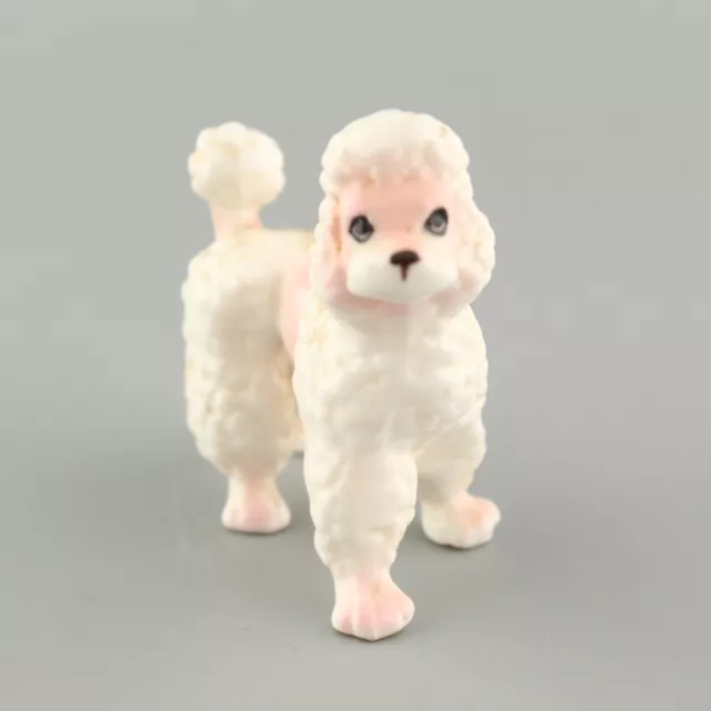 Vintage 2" Miniature Porcelain Pink Tinted White Standard Poodle Figurine