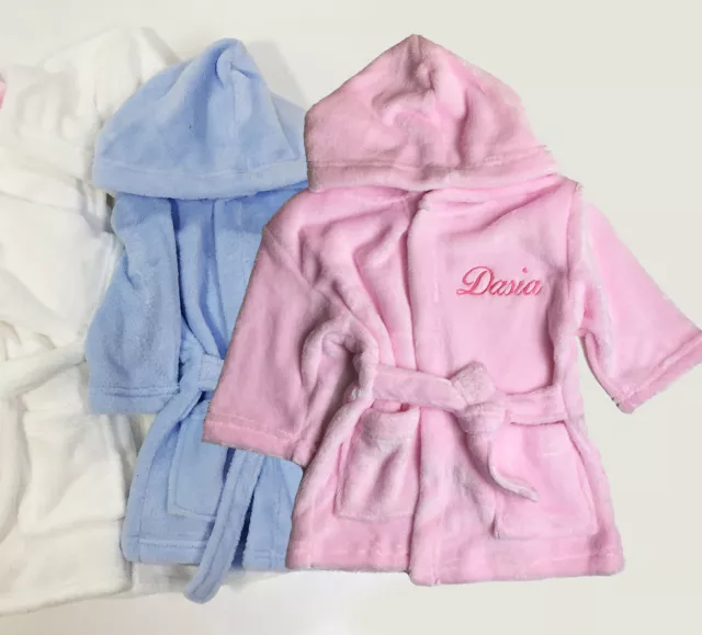 Embroidered Personalised Baby Bath Robe Dressing Gown Boy Girl Gift Crown Soft