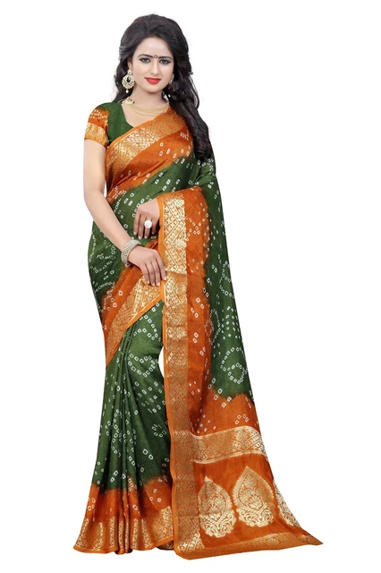 Women's Rust Latest Zari Woven Design Bandhani Art Silk Saree & Blouse MT995