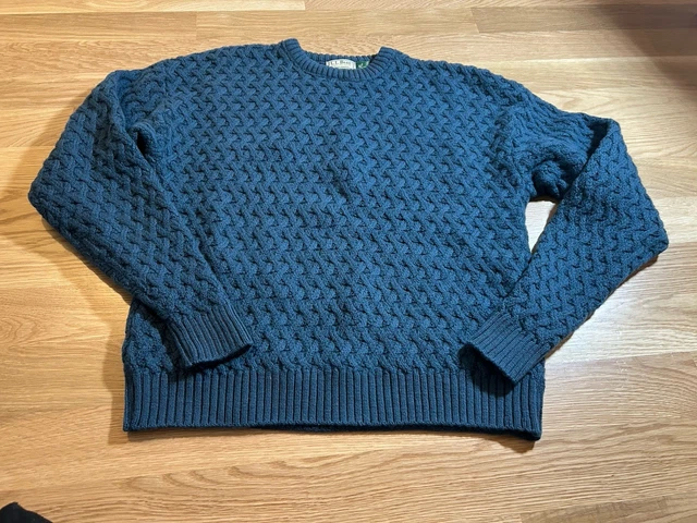 LL BEAN PULL homme grand bleu laine texturé gros tricot EUR 60,02 - FR