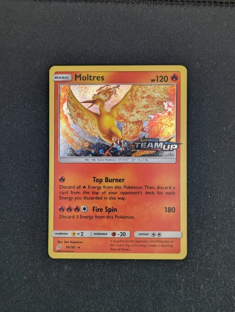 Moltres Stamped Holo Sun & Moon Team Up 19/181 Rare Pokemon Card Near Mint