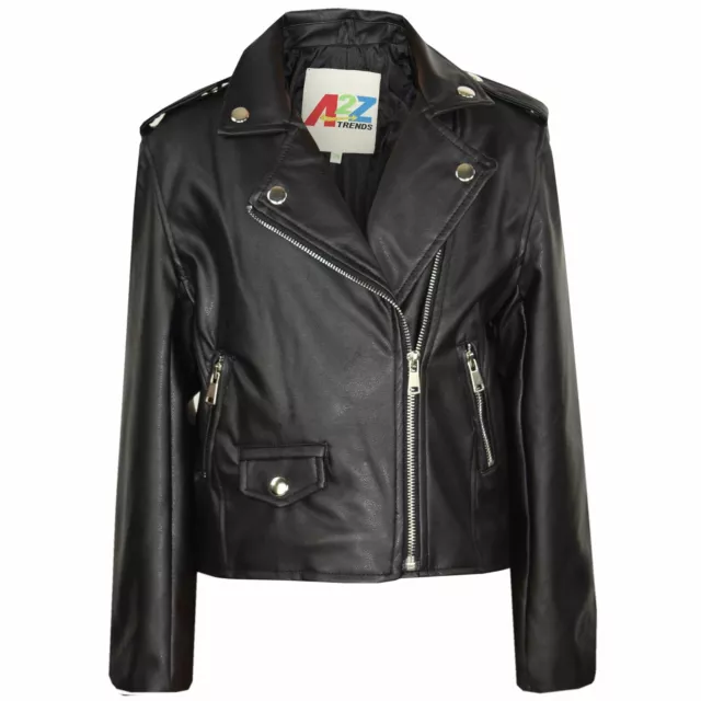 PU Leather Jacket Black Waterproof Girls Boys Age 5-13 Years