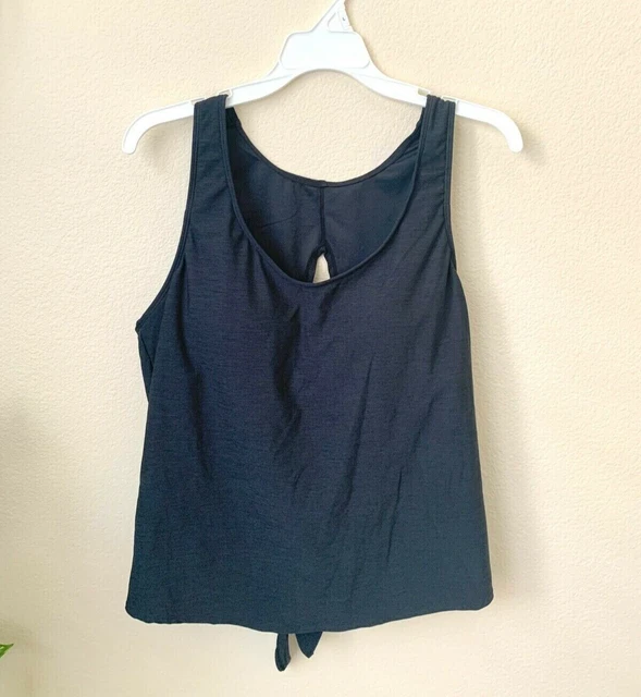 Kona Sol Womens S Tankini Swim Top Black Padded Open Tie Back Swimwear
