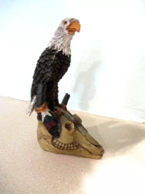 Bald Eagle sitting on buffalo skull hand painted resin figurine sculpture 6'' t