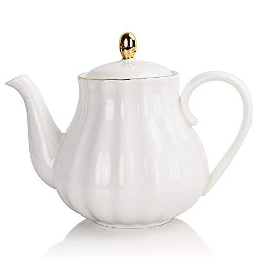 Royal Teapot, Ceramic Tea Pot with Removable Stainless Steel Infuser, Blooming