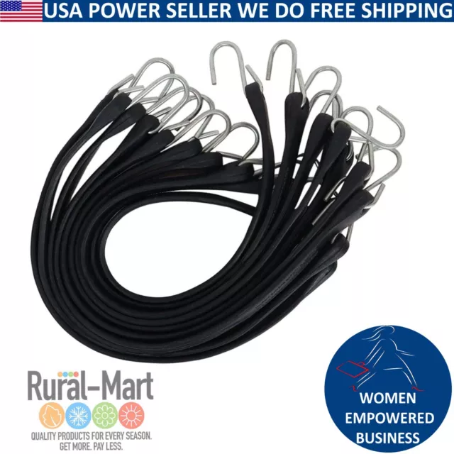 20 Pack 15" HD Natural Rubber Bungee Cords Tarp Tie-Down Metal Hooks for Trailer