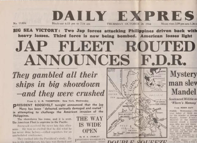 WW2 Newspaper Japanese Fleet Routed Pacific US Navy  October 26 1944 Express