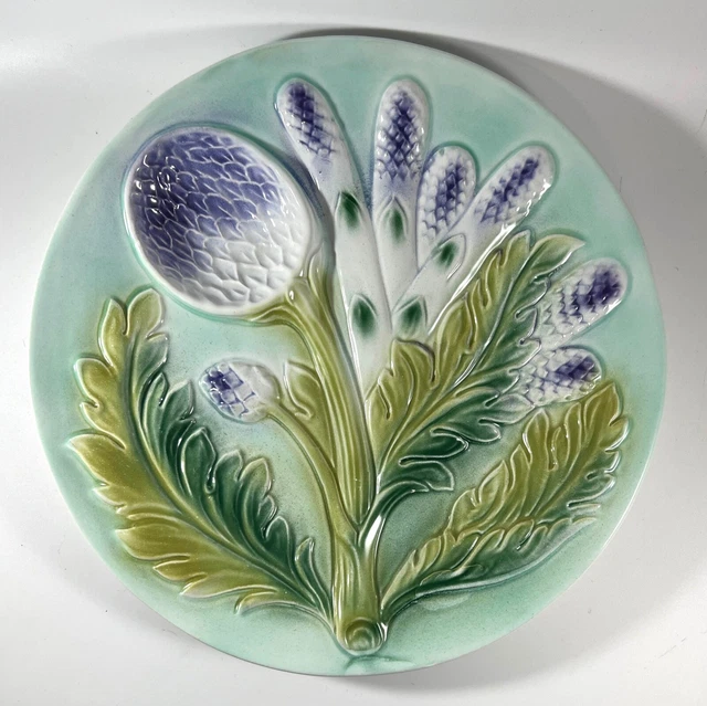 French Majolica Style Plate Asparagus Artichoke 24cm