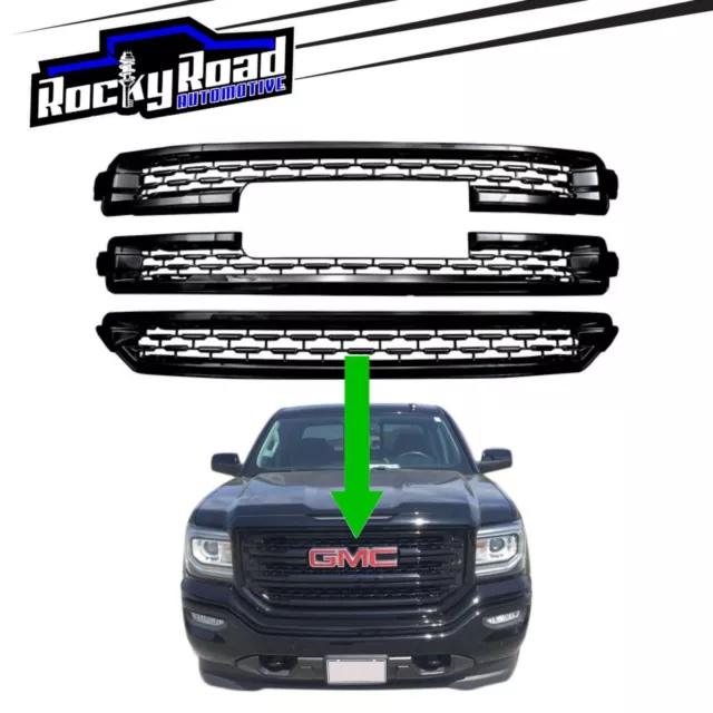 Gloss Black Grille Grill Overlay Insert Trim kit for 2016-18 GMC Sierra 1500 SLT