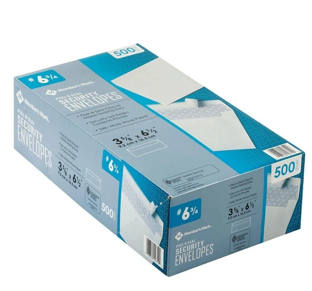 Member's Mark Security Envelope #6-3/4 (500 ct.) White Woven Paper