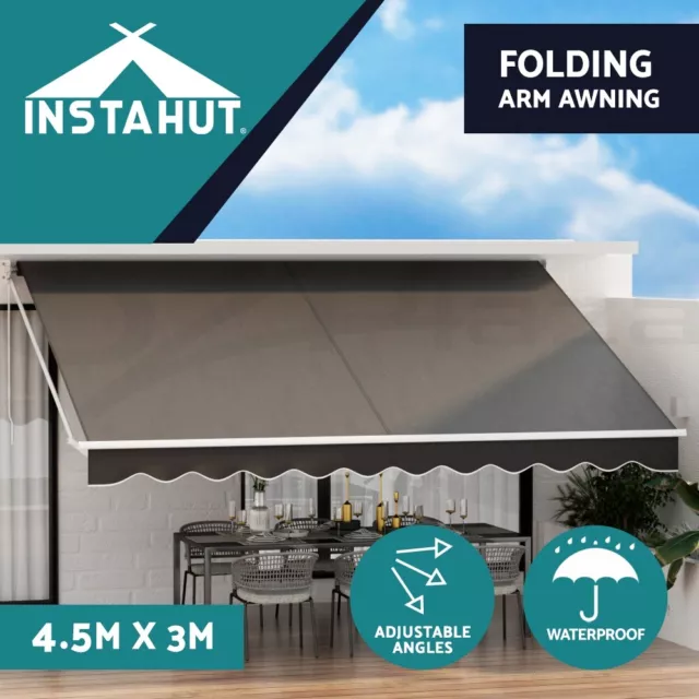 Instahut Retractable Folding Arm Awning Outdoor Awning 4.5Mx3M Canopy Grey