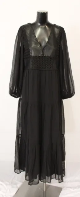 Asos Design Women's Crochet And Leather Detail Maxi Dress AK1 Black Size US: 6