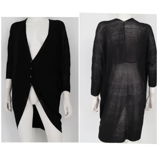 Eileen Fisher Women's  XXS Long Black Button Knit Organic Linen Blend Cardigan