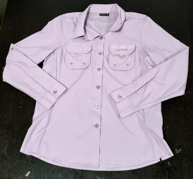 Shimano Shirt Women Size 10 Purple Button Up Vented Camping Fishing Outdoor