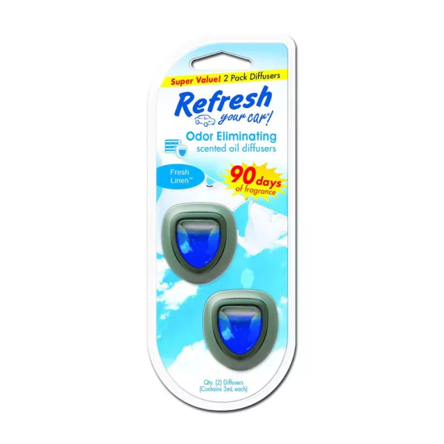 Refresh Mini Scented Oil Diffuser Pack of-2 Car Vent Air Fresheners, Fresh Linen