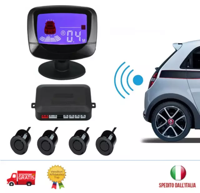 Kit 4 Sensori Di Parcheggio Fronte/Retro Invisibili Display Lcd Colori Suono Led