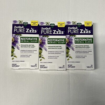 ZzzQuil Pure Zzzs - Sueño herbal restaurador 20 quilates cada uno - Lote de 3 - Expiración: 04/2024