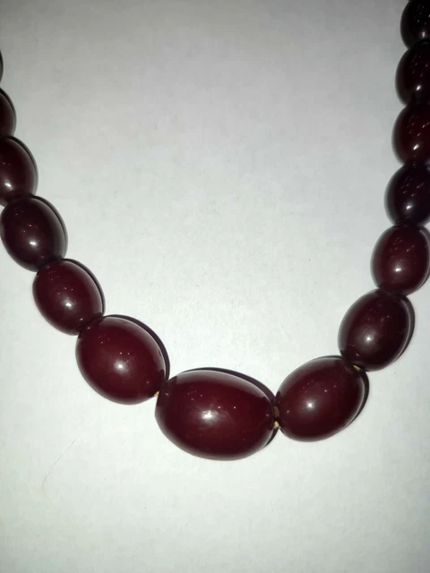 Collier Ancien Art Déco En Bakélite Et Ambre Rouge - Style Vintage Années 30 - Perles Bakélite Cerise