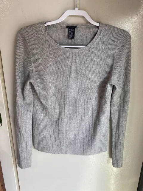 Theory Women’s Sweater Silk/Cashmere Blend Size Large, Ribbed Gray