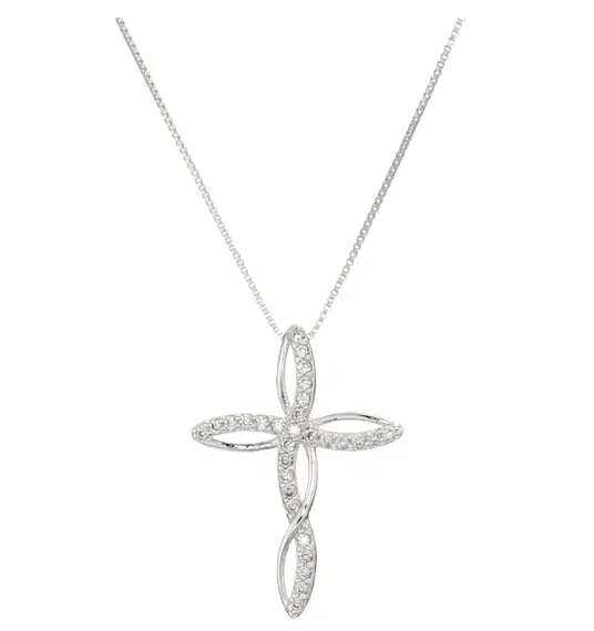 925 Sterling Silver Infinity Love S CZ Crystal Cross Charm Pendant Necklace