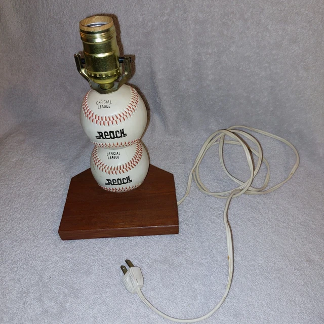 Stacked Baseballs on Wooden Home Plate Table Lamp Hand Made NO SHADE OR HARP