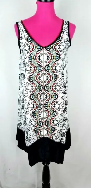 Krista Lee Sleeveless Dress Womens Size S Black White Embroidered Beaded Floral