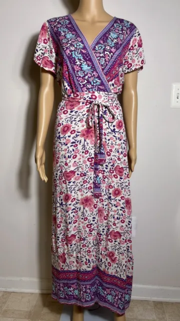 TEMOFON Women's Wrap Dresses Bohemian Floral Printed Summer Casual Short Sleeve