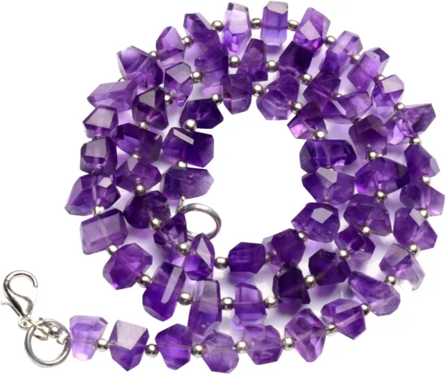 Collier de perles à facettes en améthyste violette, gemme naturelle, taille...