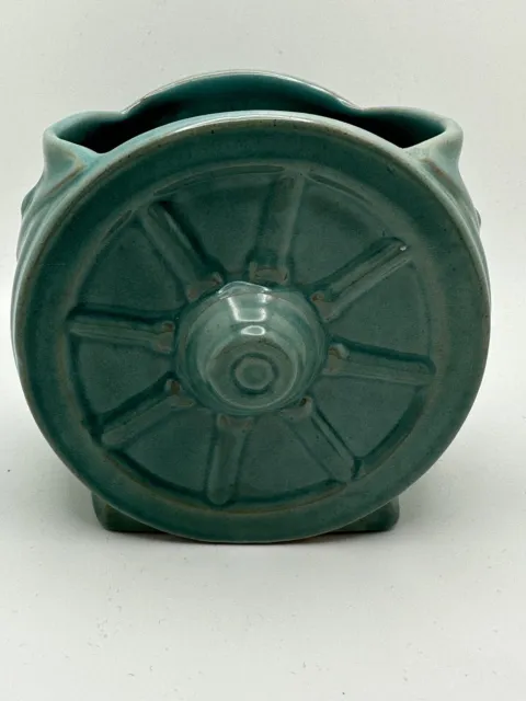 Frankoma Glazed Pottery Turquoise Blue Wagon Wheel Sugar Bowl Vintage