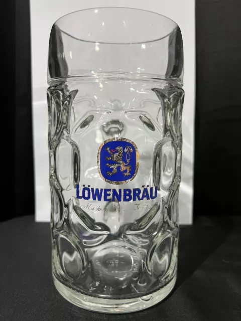 VINTAGE Glass LOWENBRAU MUNCHEN RASTAL GERMANY STEIN TANKARD BEER MUG