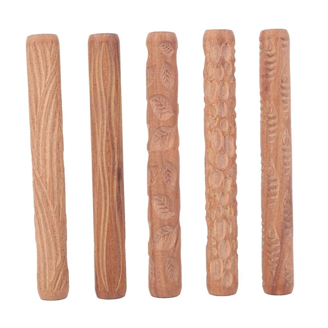 5 PIEZAS Herramientas de cerámica Rodillos de mano de madera para estampillas de arcilla patrón de arcilla Rodillo W5S5