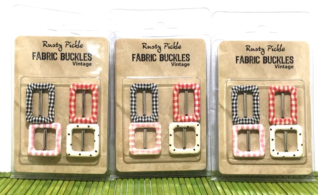 Rusty Pickle Fabric Buckles Vintage Scrapbooking Embellishments Lot of 3 Packs