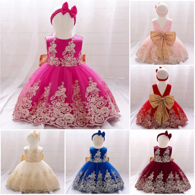Flower Girls Bridesmaid Dress Baby Kids Party Bow Roses Wedding Dresses Princess