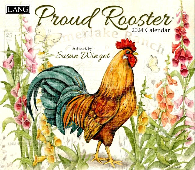 LANG PROUD ROOSTER 2023 Wall Calendar Artwork by Susan Winget 24" FAST