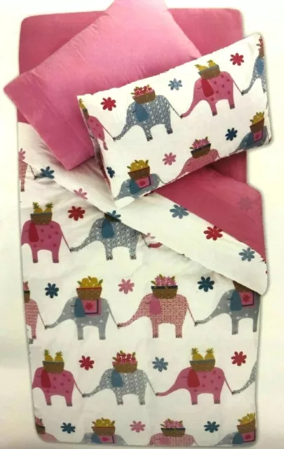 Elephant Walk SINGLE Quilt / Doona Cover Set - Pink, Blue, White, Grey, Pattern