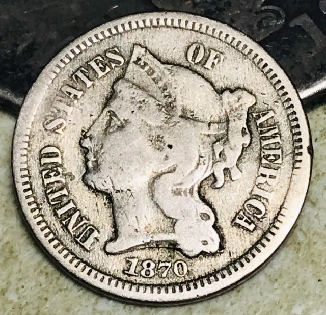 1870 Three Cent Nickel Piece 3C Ungraded Damaged US Type Coin CC18184