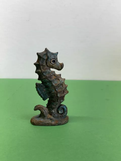 Cast Iron Vintage Seahorse Riding A Wave Bottle Opener Hand Painted Old !