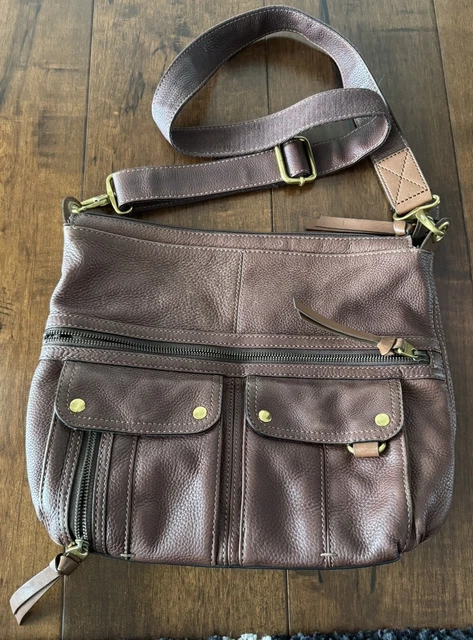 FOSSIL MORGAN TRAVELER Dark Brown Leather Messenger Shoulder Cross