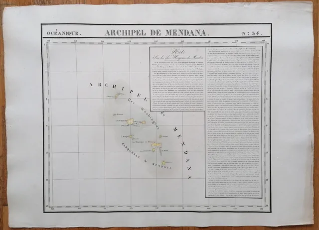 Pacific Large Original Map Nuka Hiva Marquesas Islands by Vandermaelen - 1827