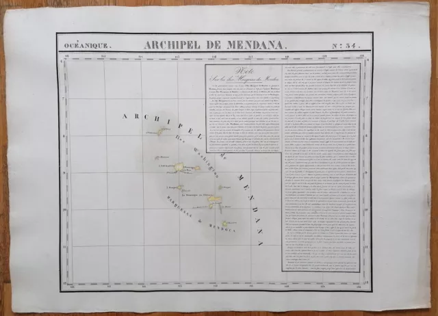 Pacific Large Original Map Nuka Hiva Marquesas Islands by Vandermaelen - 1827
