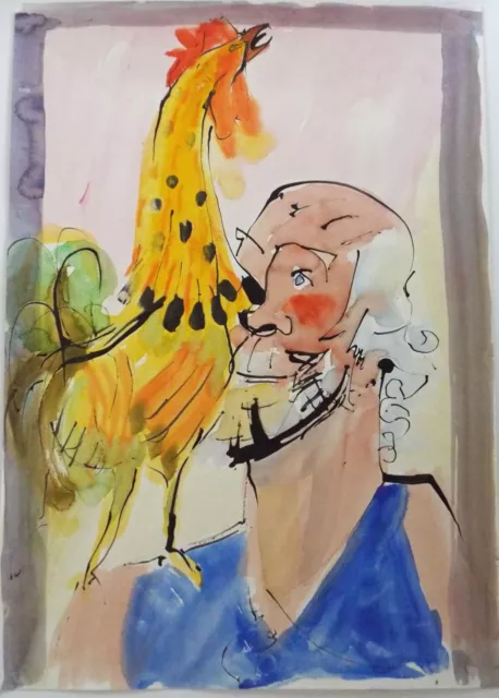 Original Watercolour & Ink , 'Noah and a Cockerel', Sven Berlin (1911-1999)