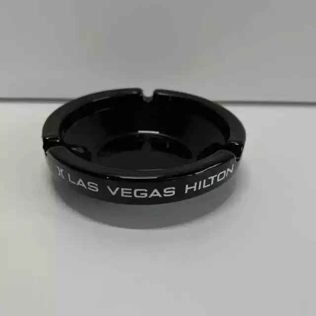 Vintage 60s 70s Las Vegas Hilton Hotel Casino Black White 4.5" Round Ashtray