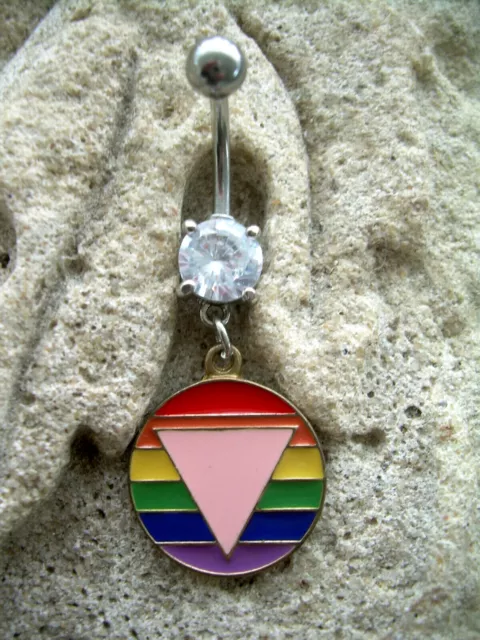 Belly Button Navel Ring Gay Pride Pink Triangle Rainbow Flag Surgical Steel DB1