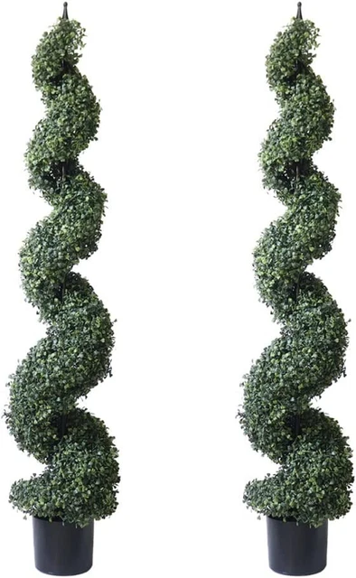 5' Artificial Cypress Spiral Boxwood Topiaries Tree in Plastic Pot Outdoor and I