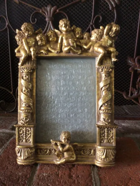 Gorgeous 5x7 Gold Vintage 1960s Frame With Angels & Columns Heavy Excellent Qual