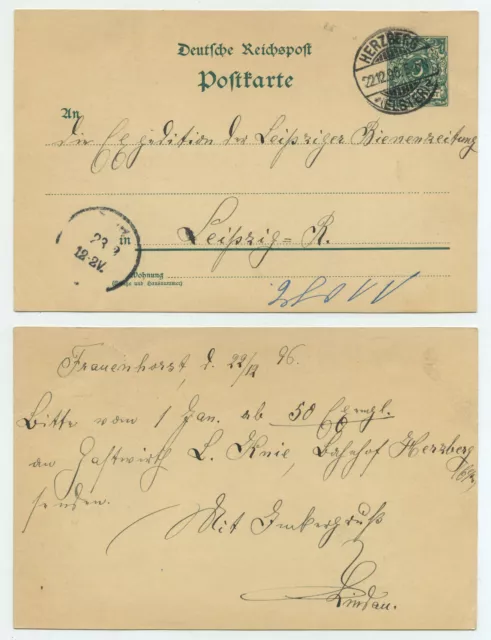 72826 - Ganzsache P 36 - Postkarte - Herzberg 22.12.1896 nach Leipzig-R.