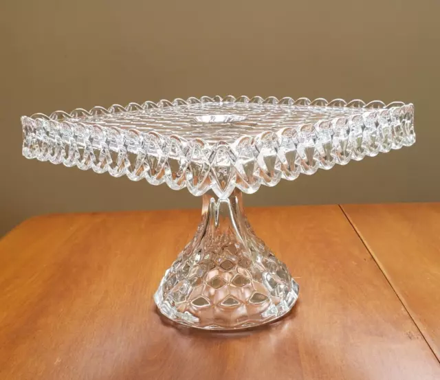 Vintage Fostoria Crystal American 10.25" Square Footed Cake Stand with Rum Well