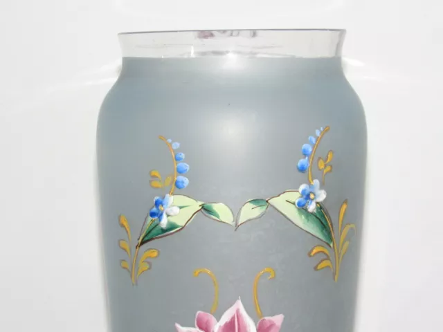 08F21 Antiguo Grande Jarrón Vaso Cristal Frost Ornamentación De Flores XVIII A 2