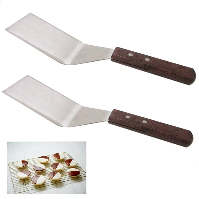 2 Pc Heavy Duty Wood Handle Spatula Scraper Solid Turner Stainless Steel Griddle